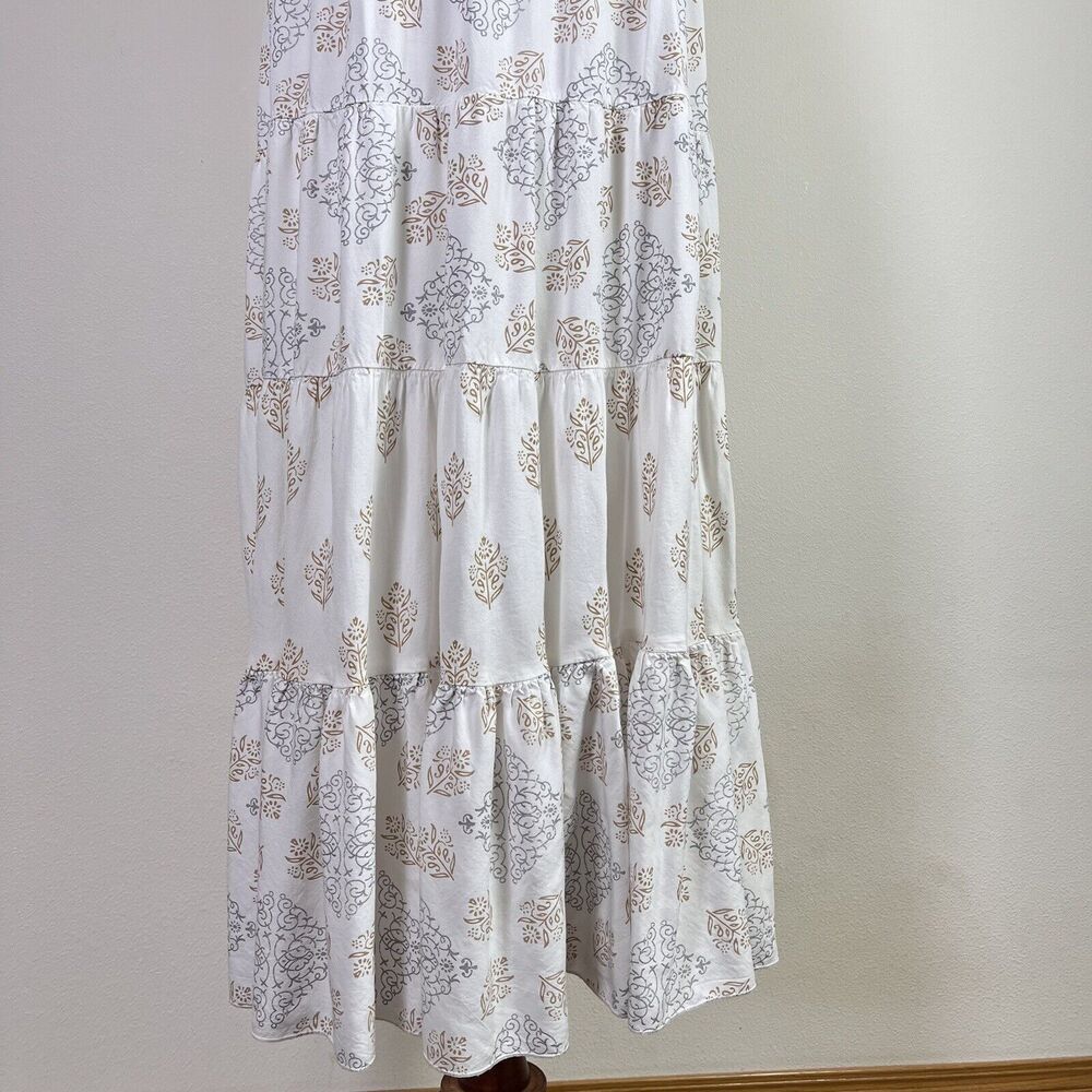 Sundance Maxi Dress Short Sleeve Size Large White Cream Tassel Tiered Boho - Picture 8 of 13